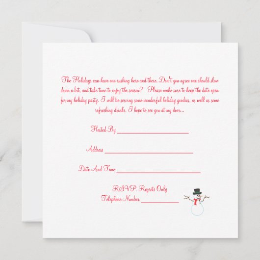 Invitation à la fête du thé de vacances (Dos)