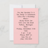 Invitation à la fête du thé rose et noir l'après-m (Dos)