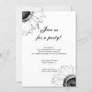 Invitation à la fête du tournesol noir et blanc