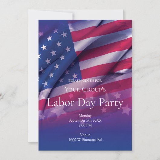 Invitation à la fête du Travail avec drapeau améri (Devant)