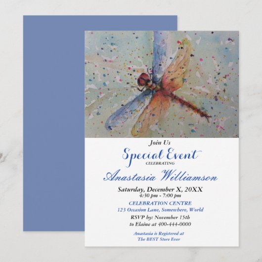 INVITATION À LA FÊTE ÉCLATANTE DE LA LIBELLULE (Devant / Derrière)