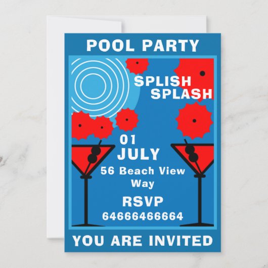 Invitation à la fête en piscine pour adultes (Devant)