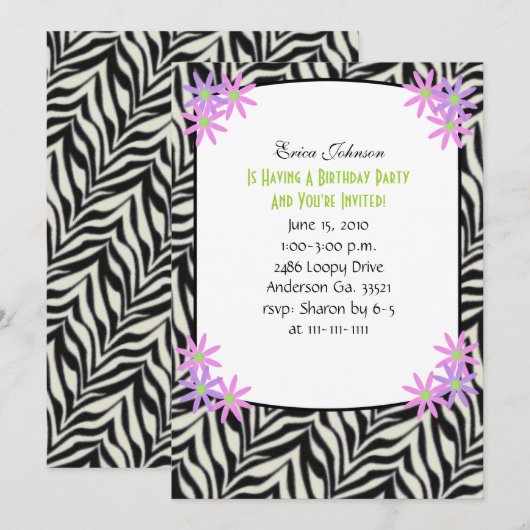 Invitation à la fête encadrée Zebra (Devant / Derrière)