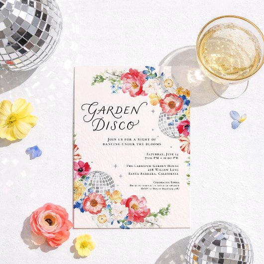 Invitation à la Fête Florale de Jardin Disco