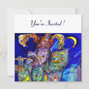 Invitation à la fête FLUTISTE EN BLEU