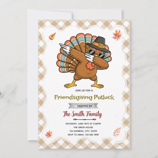 Invitation à la fête Friendsgiving dinde (Devant)