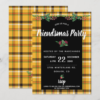 Invitation à la fête Friendsmas à carreaux jaune t