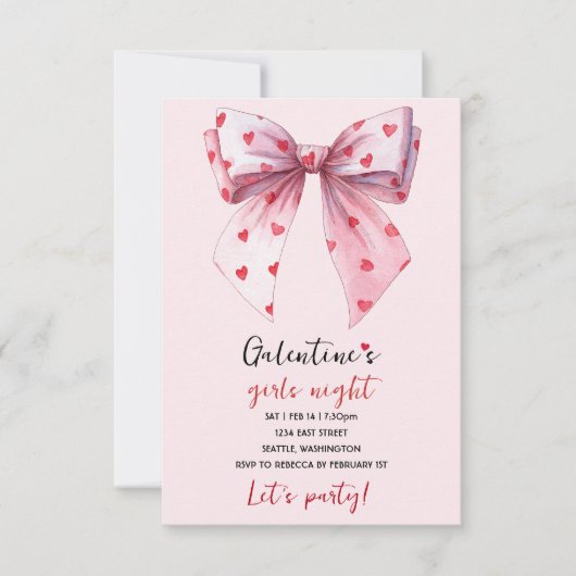 Invitation à la fête Galentines Rose  (Devant)