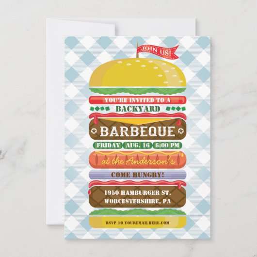 Invitation à la fête Hamburger empilé (Devant)