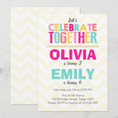 Invitation à la fête jumelle Girls Pink (Devant / Derrière)