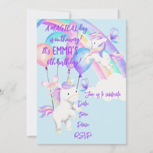Invitation à la fête Licorne (Devant)