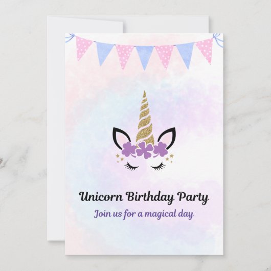Invitation à la fête Licorne (Devant)