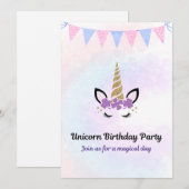 Invitation à la fête Licorne (Devant / Derrière)
