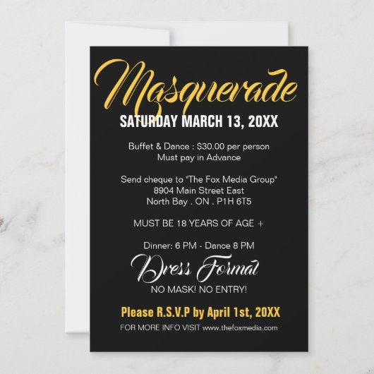 Invitation à la fête mascarade (Dos)