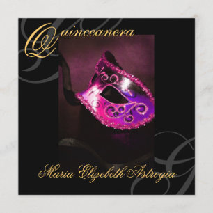 Invitation à la fête Masquerade Mask Pink Quincean