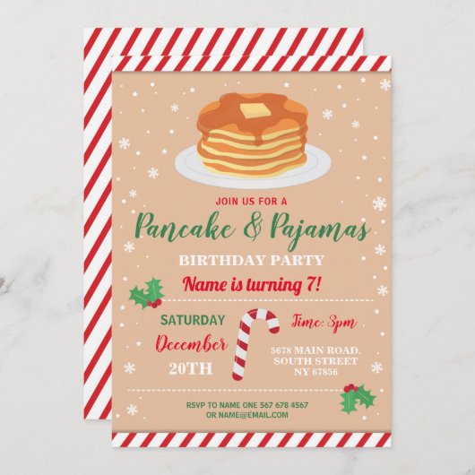 Invitation à la fête Pancakes & Pyjamas de Noël (Devant / Derrière)