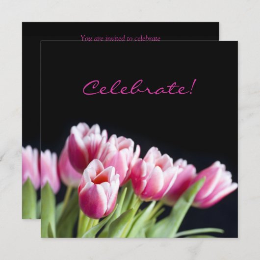 Invitation à la fête Pink Tulip (Devant / Derrière)