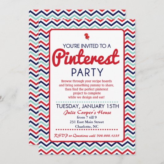 Invitation à la fête Pinterest (Devant / Derrière)