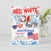 Invitation à la fête piscine Rouge Blanc et Bleu (Debout devant)