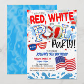 Invitation à la fête piscine Rouge Blanc et Bleu (Devant / Derrière)