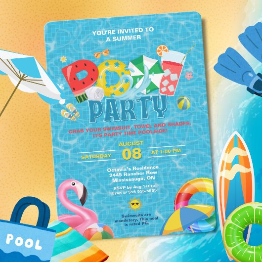 Invitation à la fête piscine Splish Splash