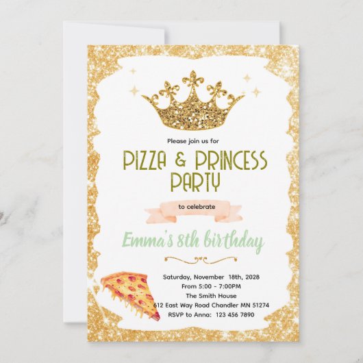 Invitation à la fête Pizza et Princesses (Devant)