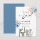 Invitation à la fête pour bébé garçon Cactus BLEU  (Devant / Derrière)