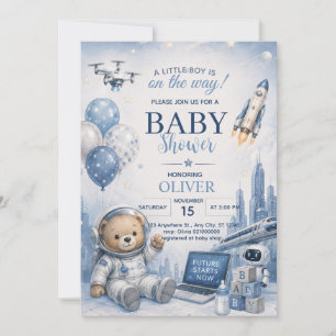 Invitation à la fête prénatale du bébé garçon ours