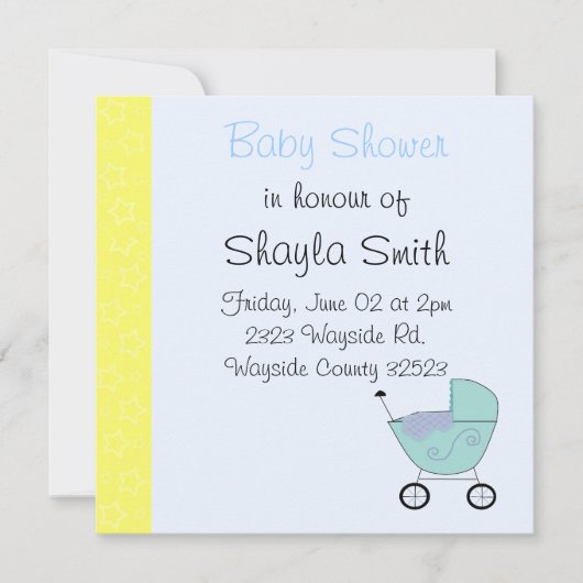Invitation à la fête prénatale pour le bébé Buggy (Devant)