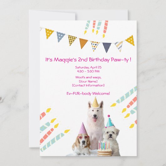 Invitation à la fête rose d'anniversaire (Devant)