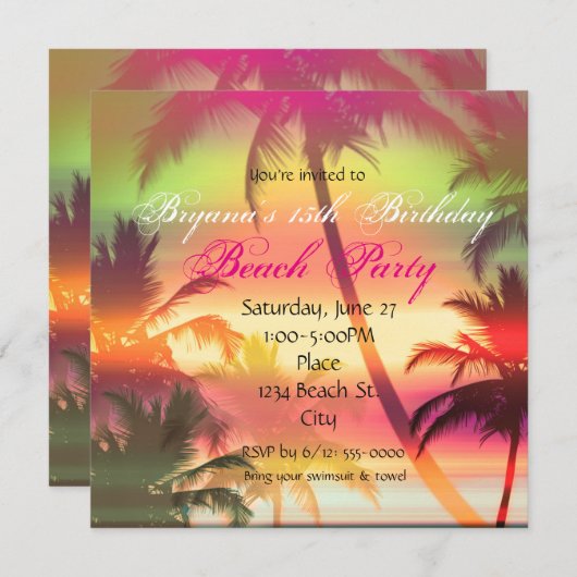 Invitation à la fête sur la plage des palmiers de (Devant / Derrière)