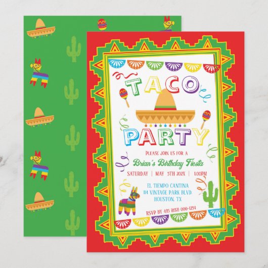 Invitation à la fête TACO PARTY (Devant / Derrière)