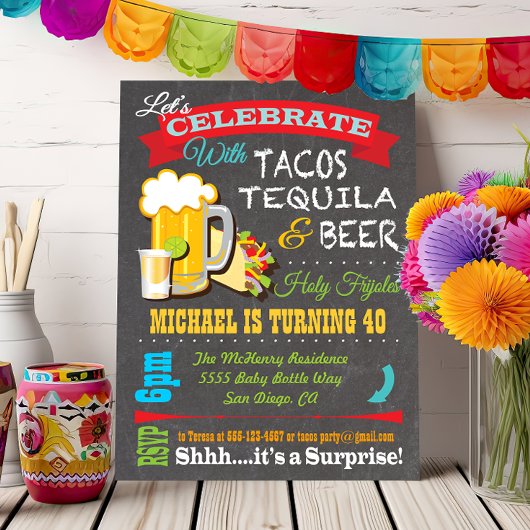 Invitation à la fête Tacos, Tequila et Beer Fiesta