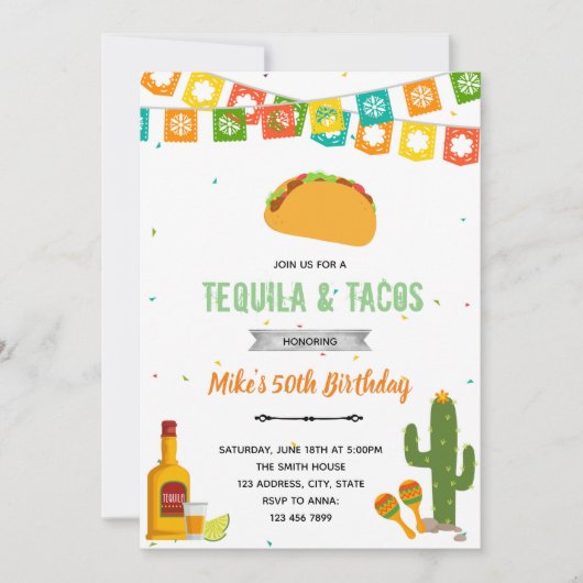 Invitation à la fête tequila et tacos (Devant)