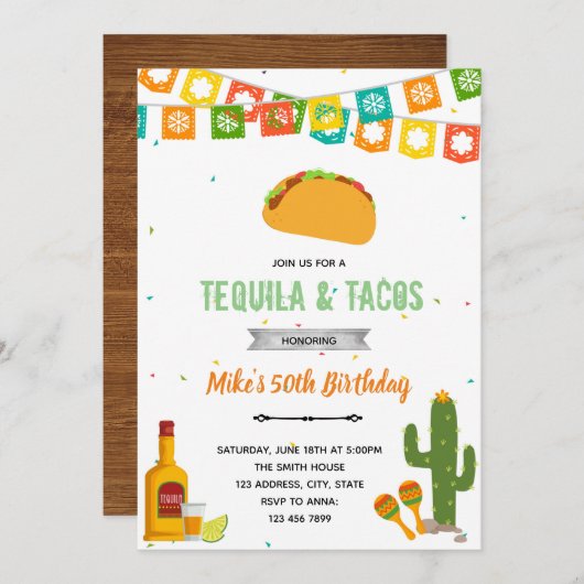 Invitation à la fête tequila et tacos (Devant / Derrière)