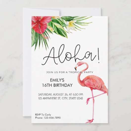 Invitation à la fête tropicale Flamant Aloha !  (Devant)