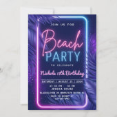 Invitation à la fête tropicale néon de plage (Devant)