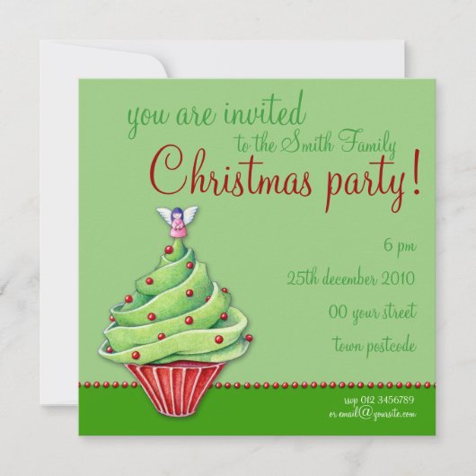 Invitation à la fête verte de Noël de Cupcake (Devant)