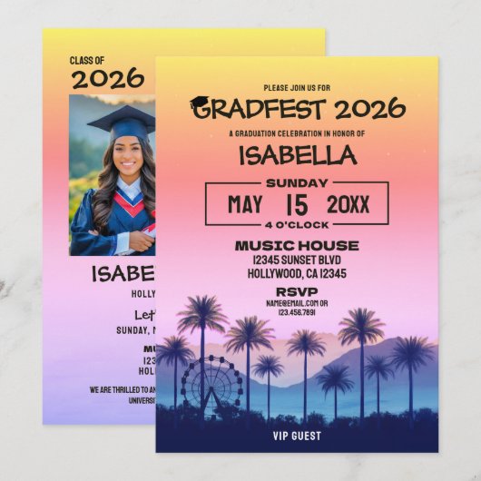 Invitation à la fête VIP Gradfest 2026 (Devant / Derrière)