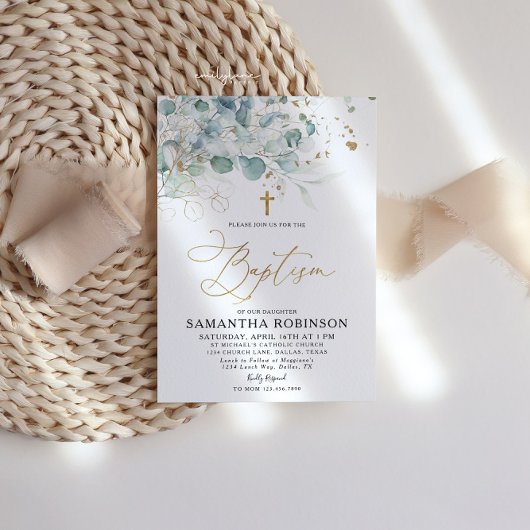 Invitation à la feuille d'eucalyptus et au baptême