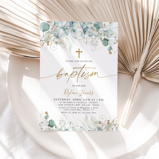 Invitation à la feuille d'eucalyptus et au baptême