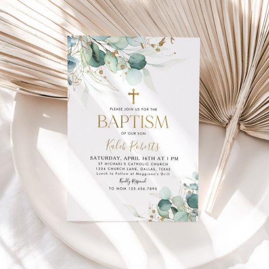 Invitation à la feuille d'eucalyptus et au baptême