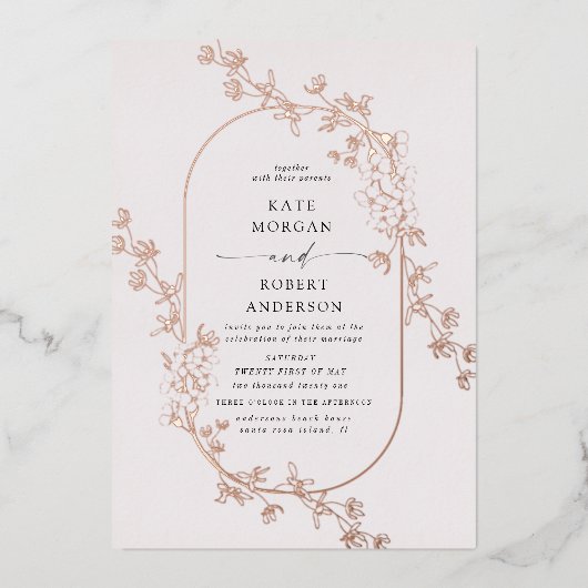 invitation à la feuille mariage florale moderne (Recto)