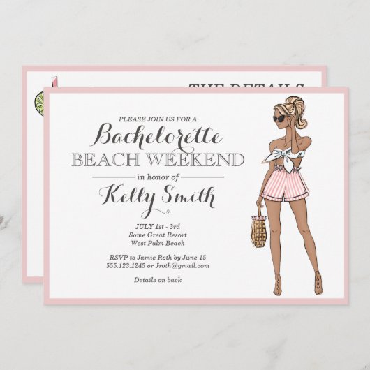 Invitation à la Fille de Plage Bachelorette (Devant / Derrière)