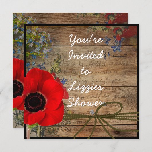 Invitation à la FLEUVE DE Pavot Fête de l'mariée (Devant / Derrière)