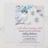 Invitation à la florale du Baby shower de hibou (Devant / Derrière)