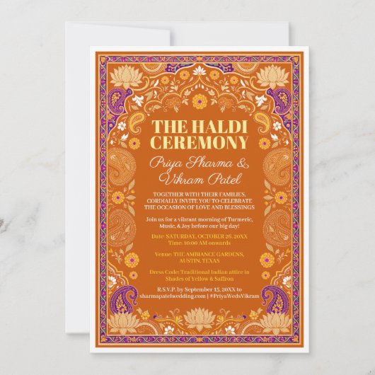 Invitation à la fonction Haldi Fleur Orange Violet (Devant)