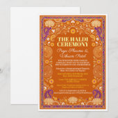 Invitation à la fonction Haldi Fleur Orange Violet (Devant / Derrière)
