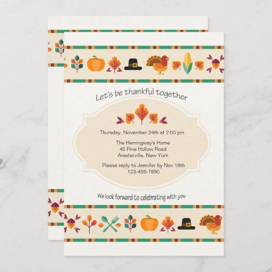 Invitation à la frontière de Thanksgiving (Devant / Derrière)