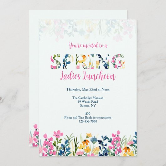 Invitation à la frontière des fleurs de printemps (Devant / Derrière)